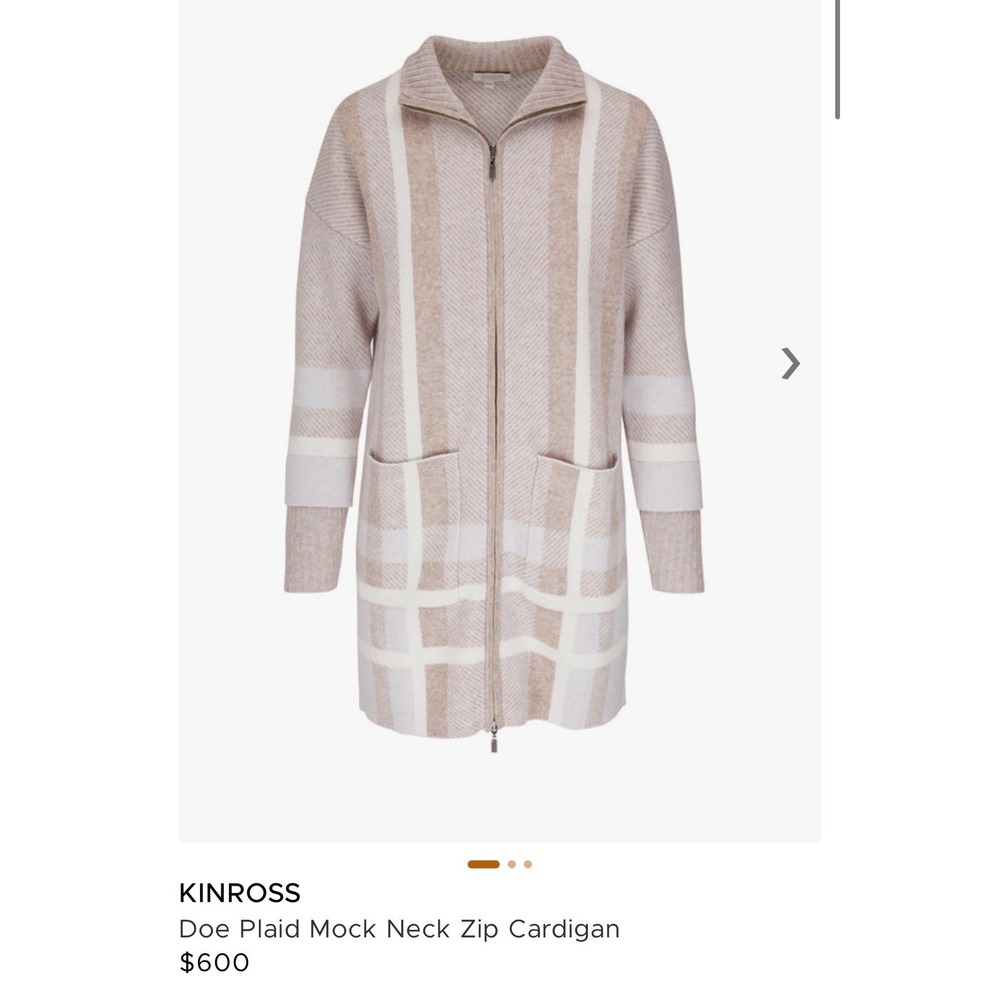Kinross Cashmere Plaid Cardigan Women S Doe Neutral Wool Zip Up Mock Neck $600